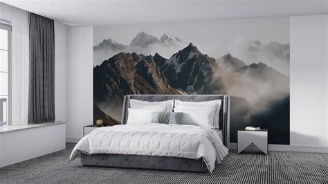 mountain wall mural foggy peaks vinyl wallpaper modern bedroom nature