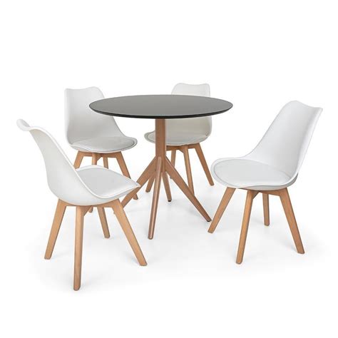 Kit Mesa De Jantar Maitê 80cm Preta 4 Cadeiras Eames Branca Submarino