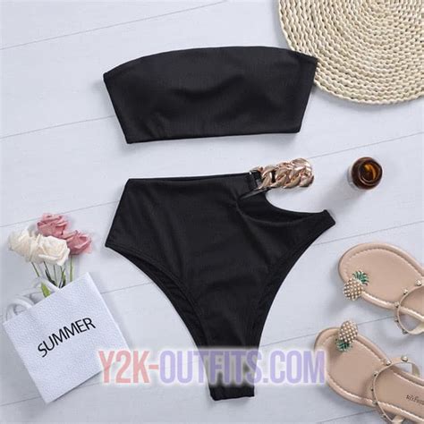 Bandeau Gold Chain Cut Out Bikini Y K Outfits