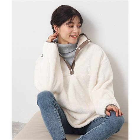 キューティーブロンド Cutie Blonde ハーフボタン 配色使い ボアフリース トップス オフホワイト 503 ファッション通販 MAGASEEK マガシーク