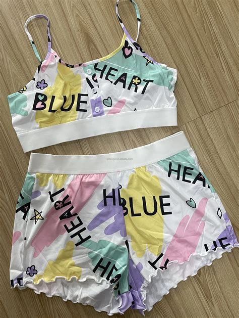 Valentines Day Printed Ruffle Sexy Lingerie Piece Pyjama Set Woman Short Pajama Summer Lounge