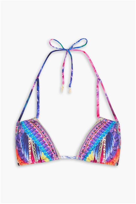 CAMILLA Crystal Embellished Printed Triangle Bikini Top THE OUTNET