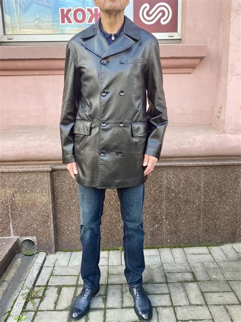 Куртка кожаная натуральная мужская черная длинная демисезонная на ...