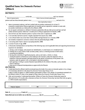Fillable Online Nau Qualified Same Sex Domestic Partner Affidavit Northern Arizona Bb Fax