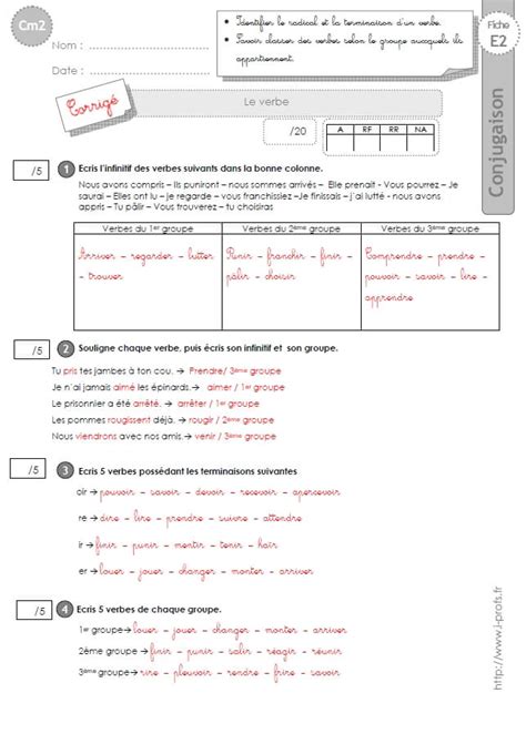 L Infinitif Et Les Trois Groupes De Verbes Cm Exercices