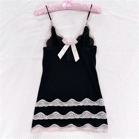 Victorias Secret S Black Pink Dolly Lingerie Camisole Top Mini Dress Flawless Grunge