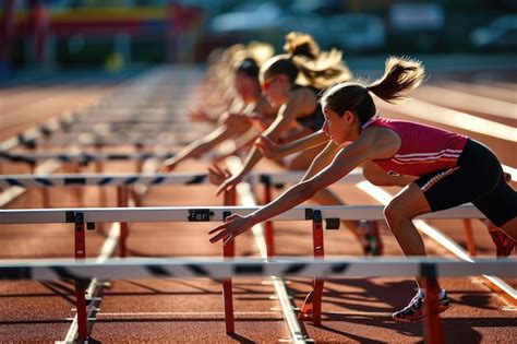 Premium Photo Students Racing On A Track With Hurdles Symbolizing