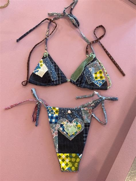 Blue Patchwork Bikini Etsy