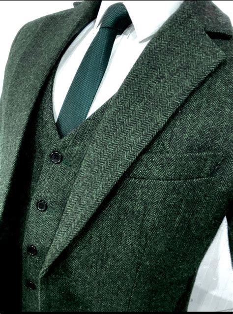 Green Herringbone Piece Tweed Suit Etsy Anzug Hochzeit Tweed