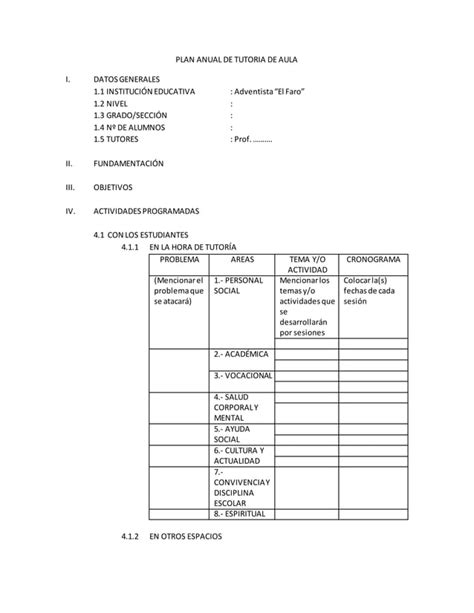 Plan Anual Tutoria De Aula Pdf