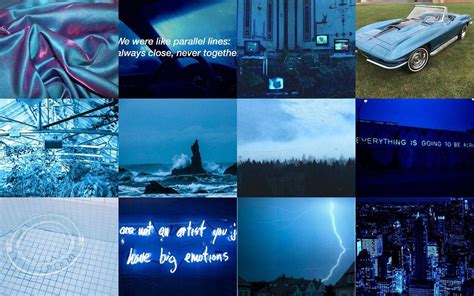 Download Deep Blue Theme Aesthetic Collage Laptop Wallpaper