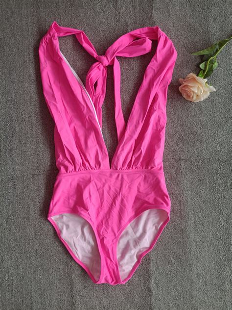 One Piece Swimwear Solid Color Sexy One Piece Swimsuit Deep V Neck Bikini Swimwear And Swim