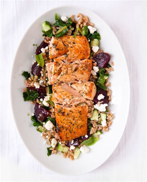 Farro And Salmon Salad With Beets And Greens Colavita Recipes