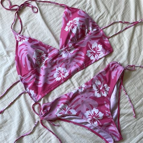 Tropical Hibiscus Pink Bikini W Double Depop