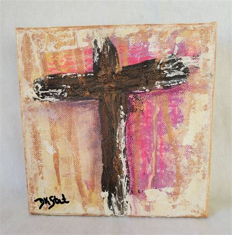 Rustic Wood Cross Original Painting Religious Art Spiritual Art 6x6
