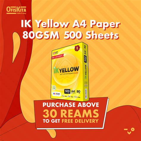 Ofiskita IK Yellow A4 Paper 80GSM 500 Sheets 5 Reams