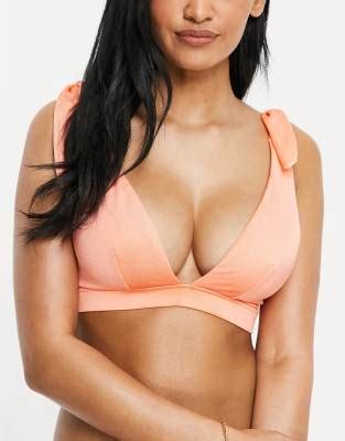 Asos Design Fuller Bust Shimmer Tie Shoulder Supportive Bikini Top In Apricot Asos