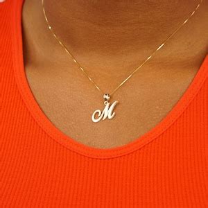 K Solid Gold Cursive Initial Necklace Cursive Initial Pendant