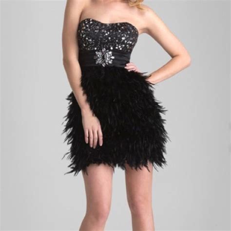 Night Moves Black Sequence Feather Dress Short Prom Dress Feather