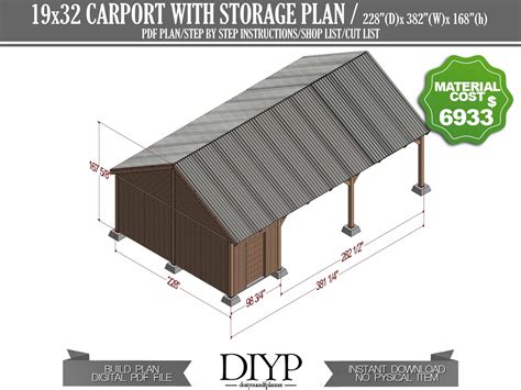 carport with storage plan , car garage build plan , Two car port plans
