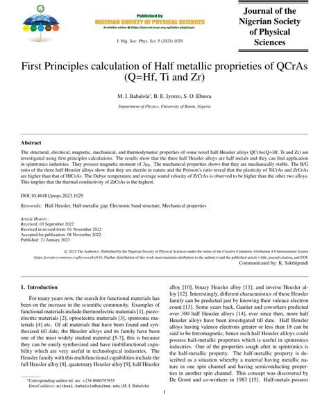 Pdf First Principles Calculation Of Half Metallic Proprieties Of