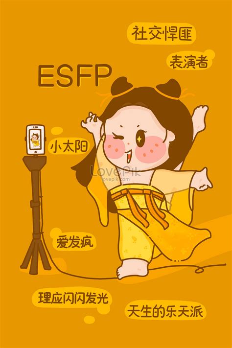 Mbti手繪卡通線描16型人格esfp表演者黃色古風豎圖背景圖案素材，桌布圖片免費下載