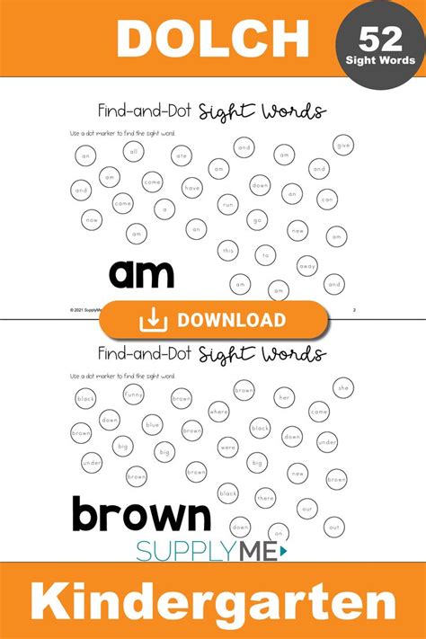 Kindergarten Sight Word Worksheets Find And Dot Sight Words All 52