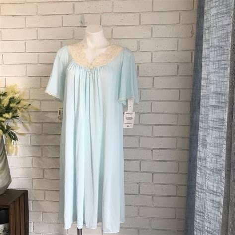 Shadowline Intimates Sleepwear Vintage Lingerie Shadowline Nightgown Nylon Baby Blue Lace
