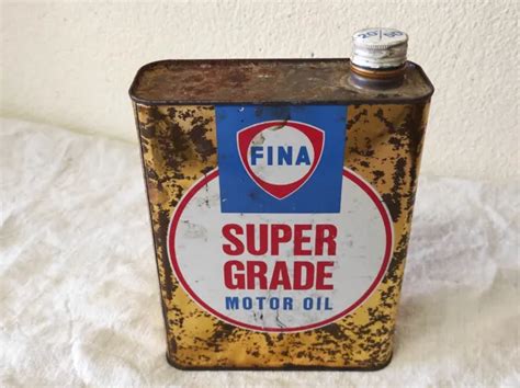 Ancien Bidon D Huile En M Tal Fina Super Grade Motor Oil Litres