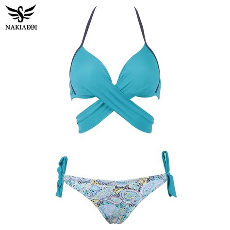 Sexy Bikini Women Swimsuit Push Up Swimwear Criss Cross Bandage Halter Bikini Set Beach Bathing