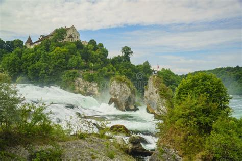 The Biggest Waterfall Rhine Falls With Laufen Castle At Europe Stock