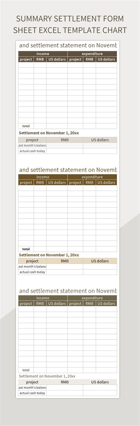 Free Summary Settlement Sheet Excel Template Excel Chart Templates For