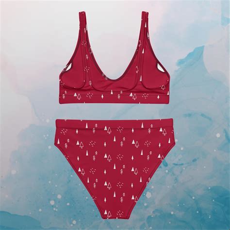Scandinavian Forest Red Recycled High Waist Christmas Bikini Etsy