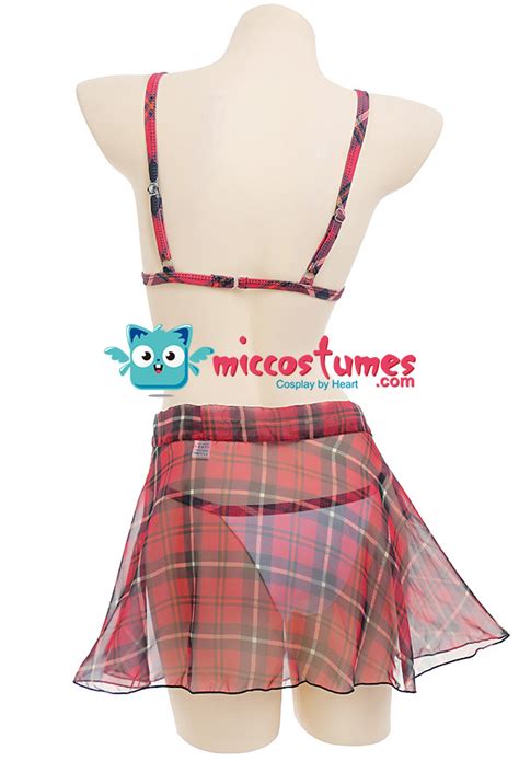 Red Plaid Two Piece Swimsuit Kawaii Bathing Suit Bikini Set For Sale