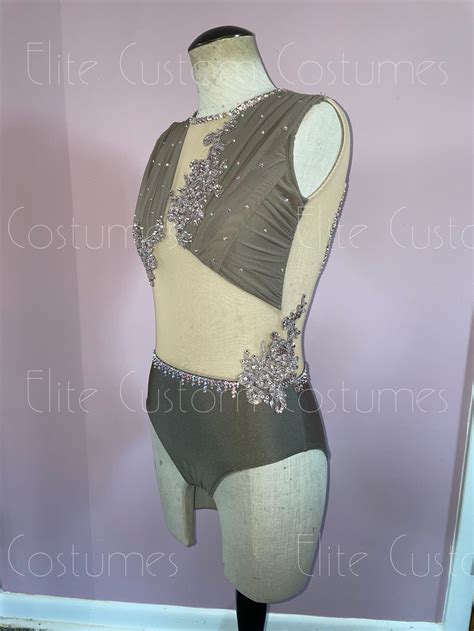 Custom Dance Costume Lyrical Jazz Contemporary Nude Taupe Leotard With Mesh Gatherings Elite