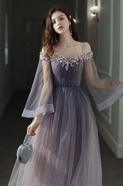 Purple Tulle Lace Long Prom Dress A Line Evening Dress Dress Idea