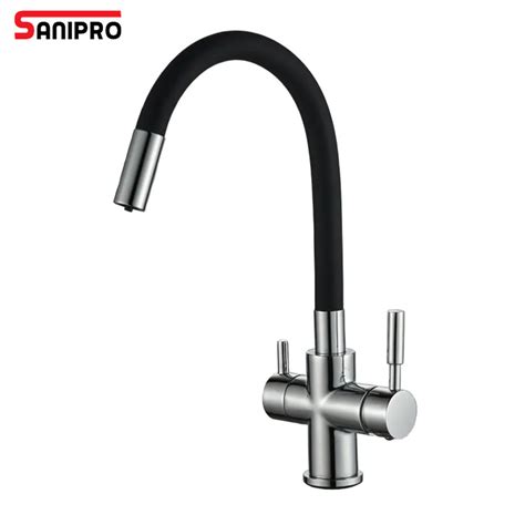 Sanipro Cheap Price Black Flexible Hose Hot And Cold Water Mixer Taps Pull Out Brush Brass