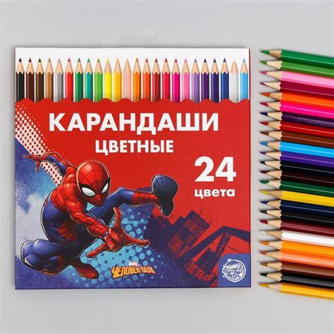 Карандаши 24 цвета "Супергерой", заточенные, шестигранные, картонная ...
