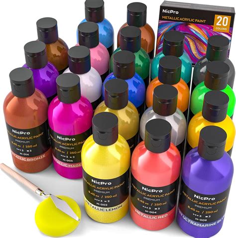 Nicpro 20 Colors Large Bulk Metallic Acrylic Paint Set 8