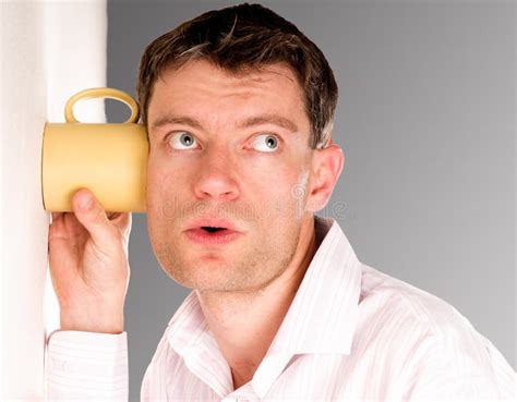 Man Listening Through The Wall Stock Image Image Of Handsome Young