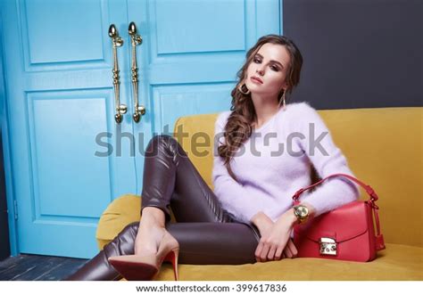 Beautiful Sexy Brunette Woman Sitting On Stock Photo 399617836 Shutterstock