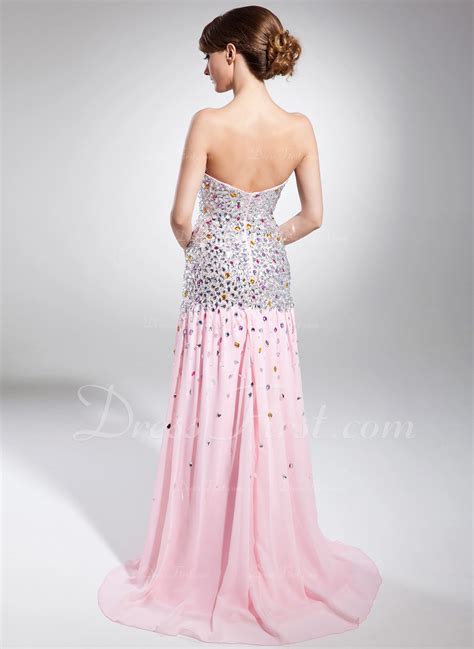 A Line Princess Sweetheart Sweep Train Chiffon Prom Dresses With