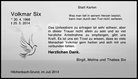 Traueranzeigen Von Volkmar Six Trauer In NRW De