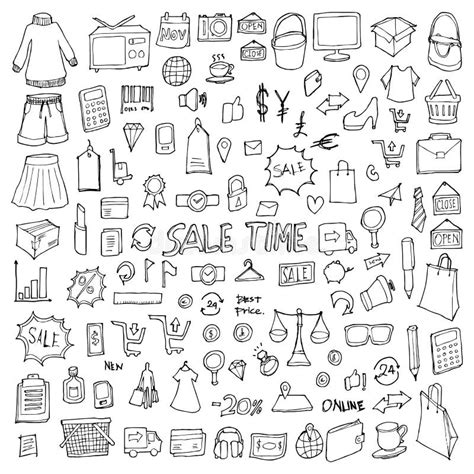 Set Of Shopping Drawing Illustration Hand Drawn Doodle Sketch Line