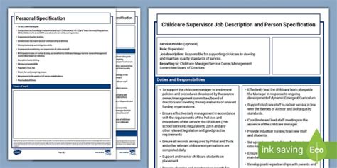 Editable Supervisor Job Description Pack Twinkl