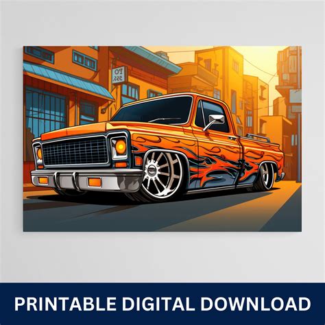 Lowrider Truck Poster, Truck Art, Artwork, Gift, Poster, Print, Wall Art, Home Décor, Digital ...