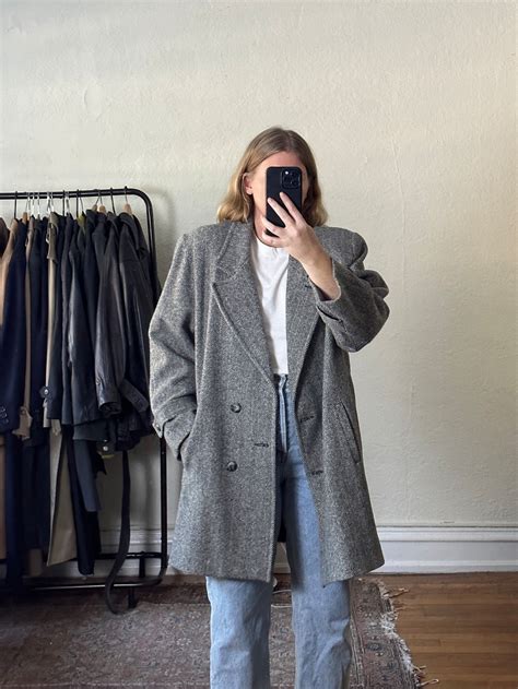 Vintage Grey Herringbone Coat Grey Coat Grey Herringbone Etsy