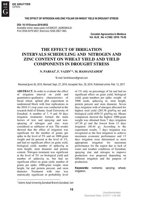 Pdf The Effect Of Irrigation Intervals Scheduling And Nitrogen And