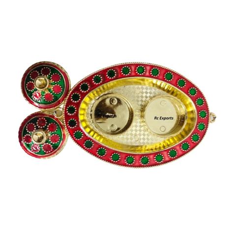 Golden Traditional Acrylic Oval Shape Decorative Haldi Kumkum Platters