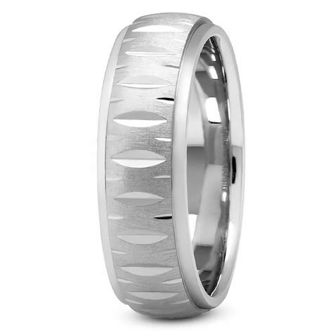 Sand Blast Finished 14k Gold Wedding Band With Diagonal Design